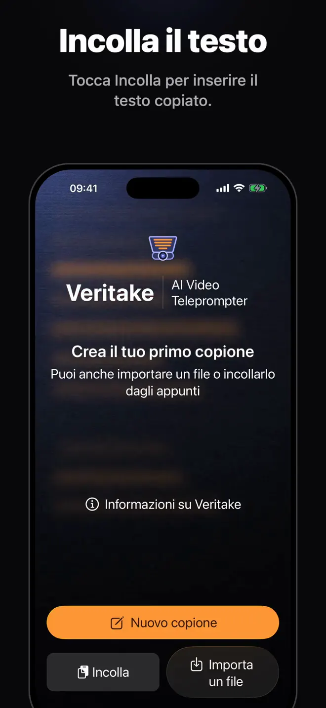 Importa o incolla il tuo copione